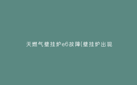 天燃气壁挂炉e6故障(壁挂炉出现故障e6怎么办)插图